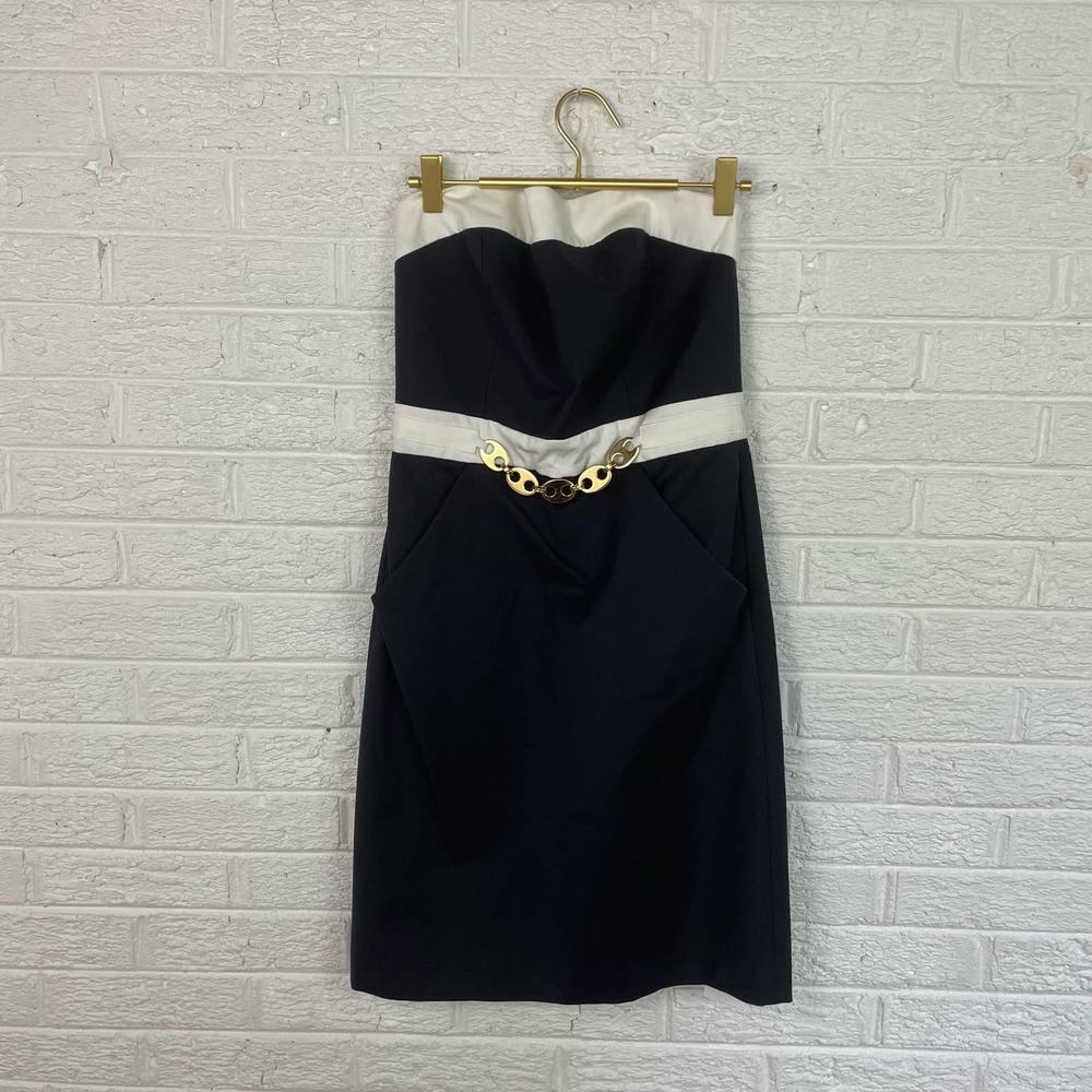 Milly Navy Blue & White Strapless Dress 6